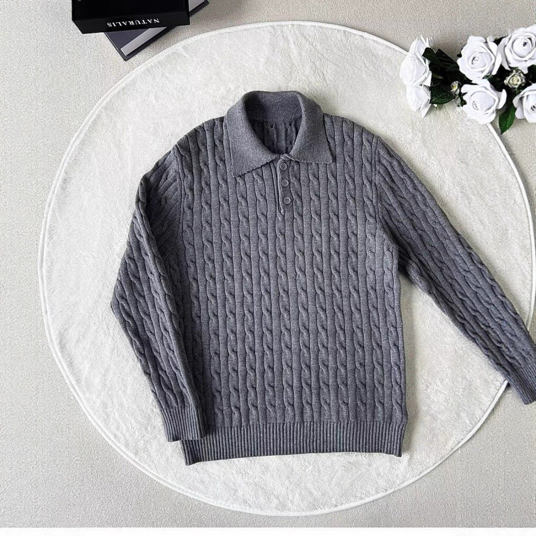 Herrenmode Strick-Polo-Shirt mit Kabelmuster Echo Archive