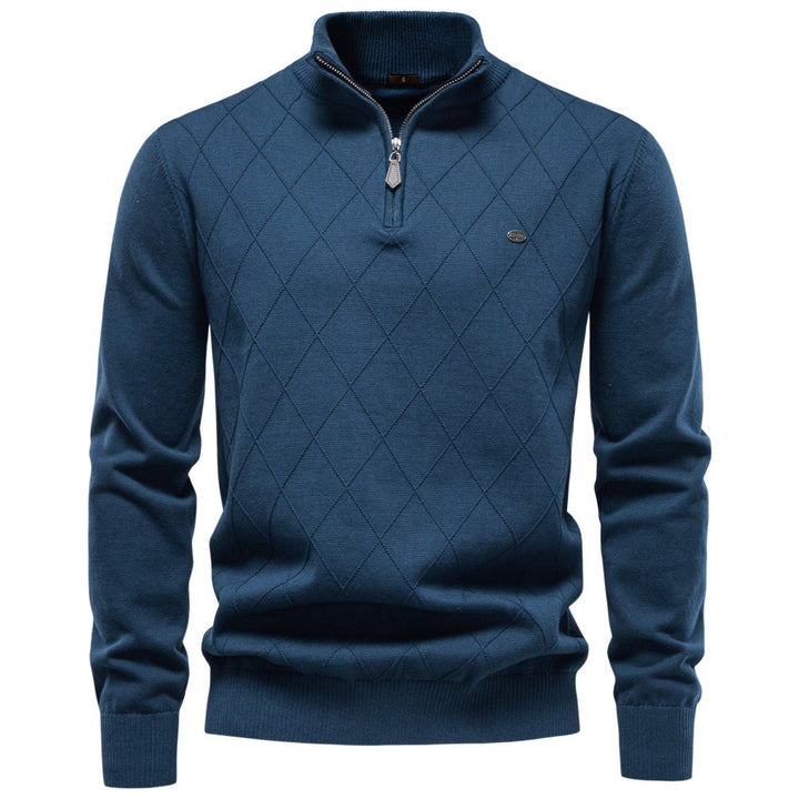 Herren Strickpullover mit Troyerkragen und Rautenmuster Echoarchiv
