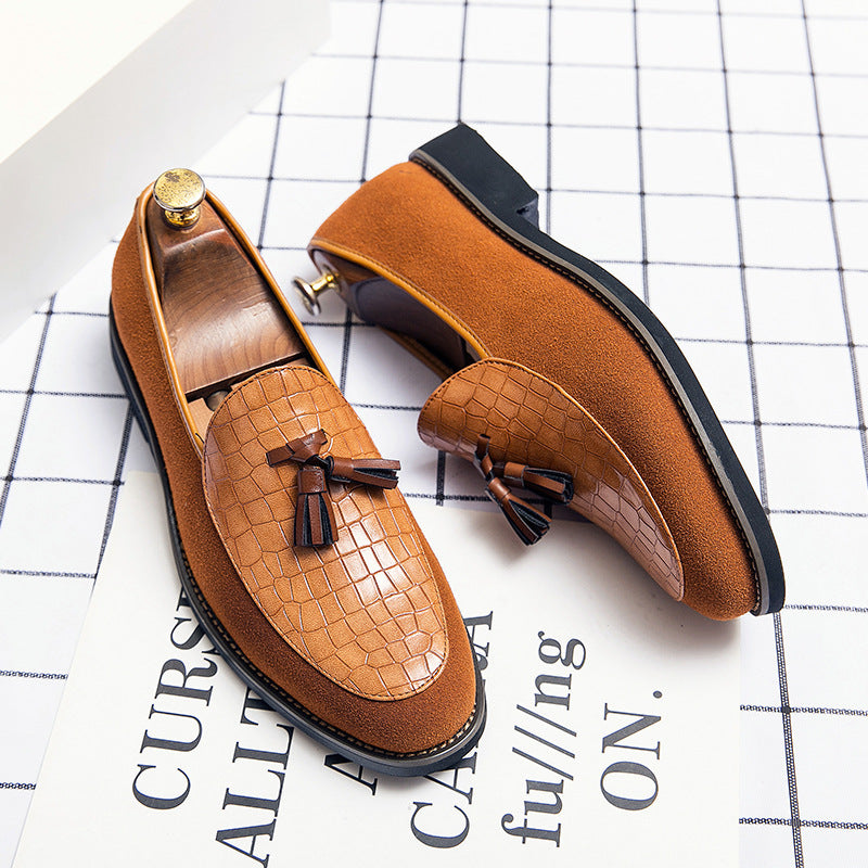 Herren eleganter Quasten-Loafer mit kroko-geprägtem Lederblatt und weichem Veloursaußenmaterial Echo Archiv