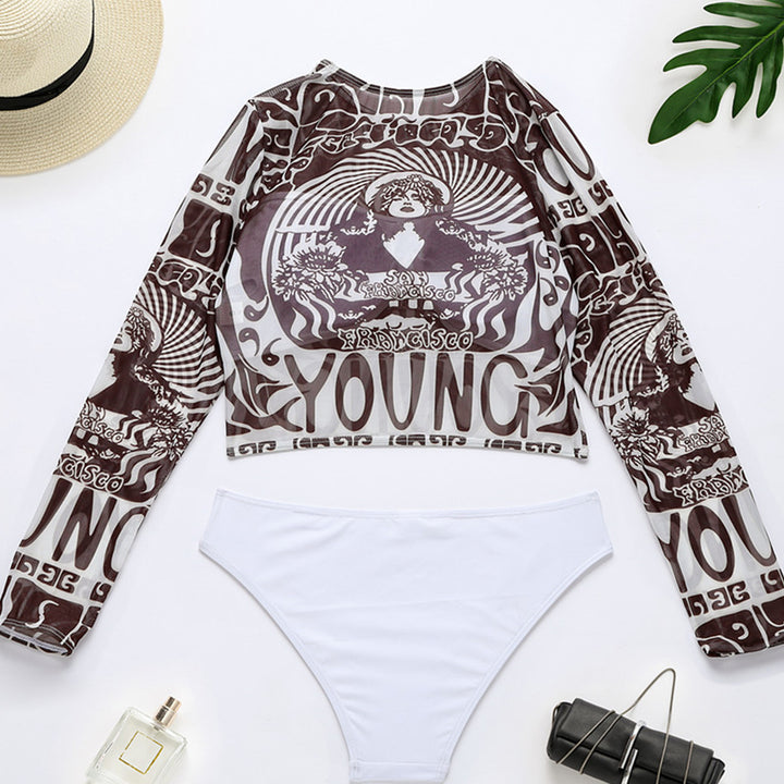 Damen Sportlicher Crop-Top mit langem Arm und eleganten Print Echo Archiv