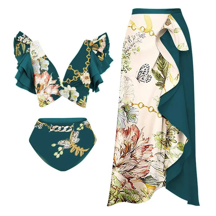 Damen Bikiniset mit voluminösen Ärmeln und elegantem Wickelrock Echo Archiv