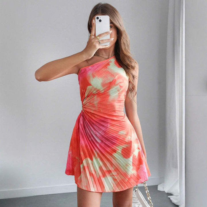 Damen One-Shoulder Plissee-Minikleid mit Cut-Out und Wickel-Detail Echo Archiv