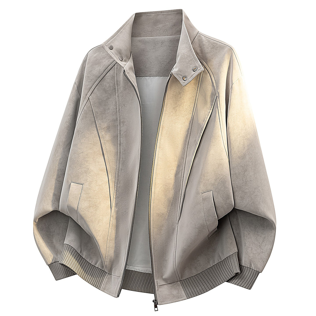 Damen Oversize Velours-Optik Bomberjacke mit Stehkragen, Druckknopfblende & Rippsaum Echoarchiv