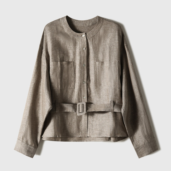 Damen Modische Oversized-Bluse mit Gürtel Echoarchiv