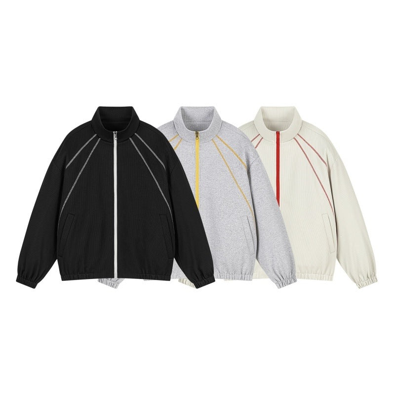 Unisex Oversize-Struktur-Trackjacke mit Stehkragen, Reißverschluss & Flatlock‑Details Echoarchiv