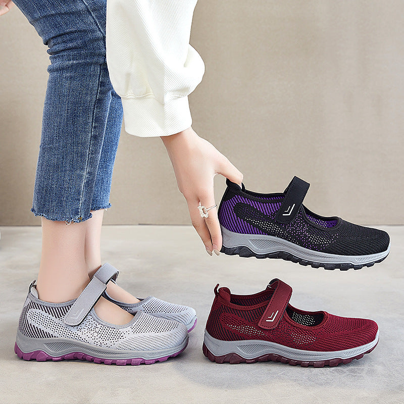 Damen nan gestrickter Mary-Jane-Sneaker mit Klettverschluss, atmungsaktivem Obermaterial und dämpfender Profilsohle Echo Archiv