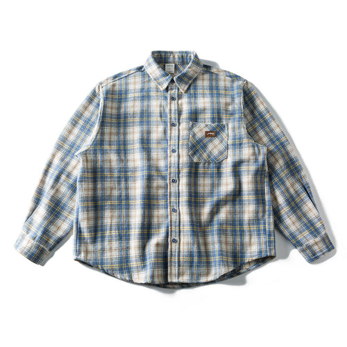 Unisex Lockeres Karomuster-Flanellhemd im Overshirt-Stil mit abgerundetem Saum Echoarchiv