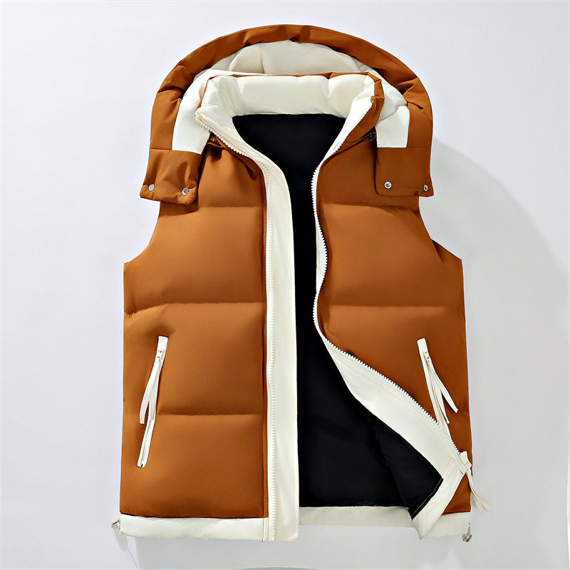 Damen Urban Puffer Weste mit abnehmbarem Kapuze, kontrastierendem Besatz und verdecktem Zwei-Wege-Reißverschluss – Avérine