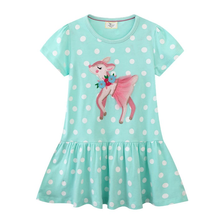 Mädchen Polka Dots Kleid mit süßem Reh-Design Echo Archiv
