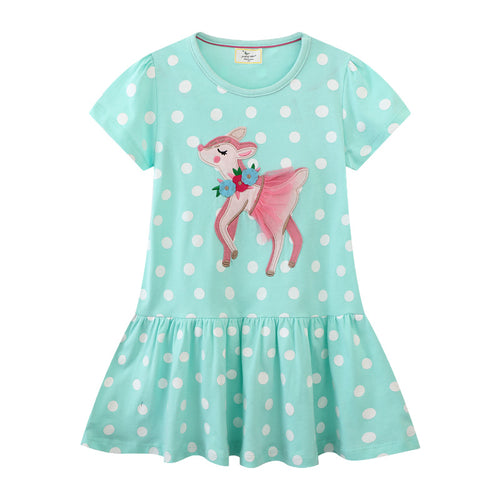 Mädchen Polka Dots Kleid mit süßem Reh-Design Echo Archiv