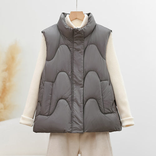 Damen ärmellose Steppweste mit hohem Polokragen und ergonomischer Bogensteppung – Avérine