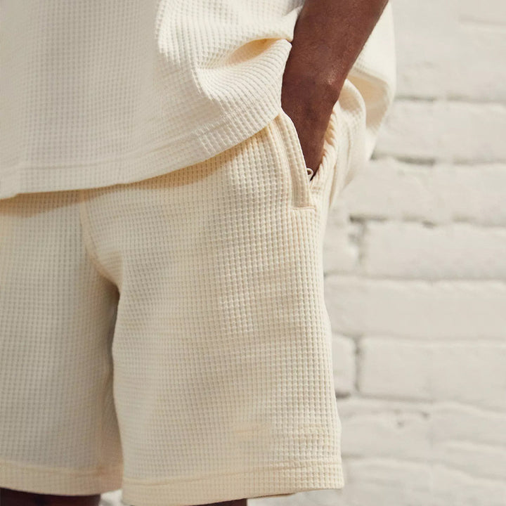 Herren lässiges Kurzarm T-Shirt und Shorts Set aus atmungsaktivem Waffelgewebe Echoarchiv