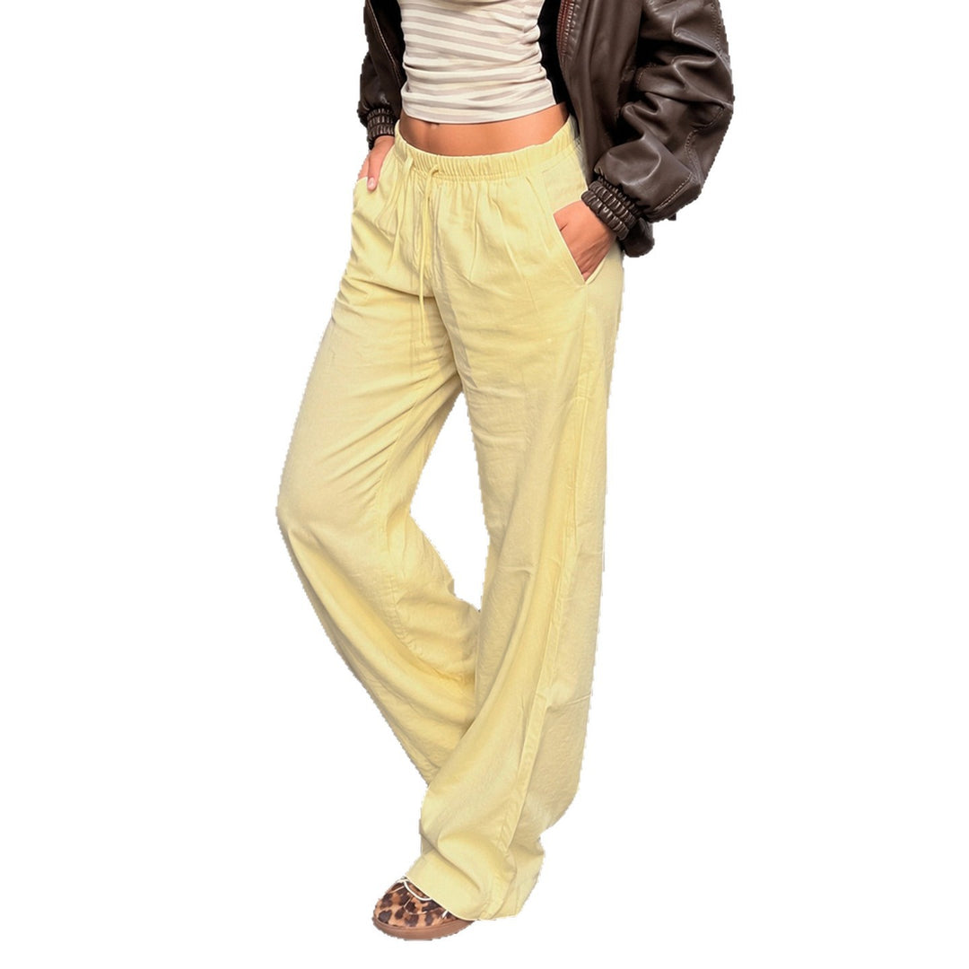 Damen Leinen-Loungehose mit weitem Bein, Tunnelzug und Seitentaschen – Avélisse