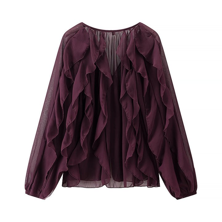 Damen Voluminöse Chiffonbluse mit mehrlagigen Volants und Knopfverschluss Echo Archiv