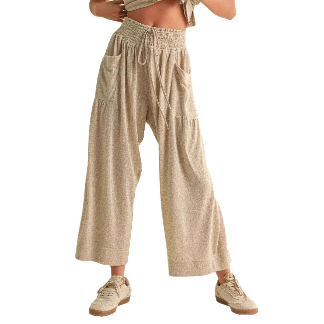 Damen weite Culotte-Jerseyhose mit Smockbund und Eingrifftaschen – Avérine