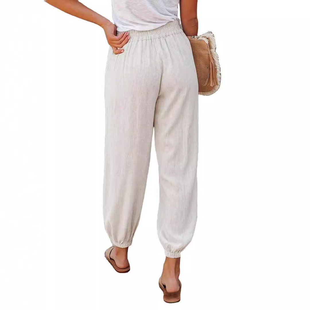 Damen lässige Leinen-Hose mit elastischem Bund und Gummizug – Avélisse