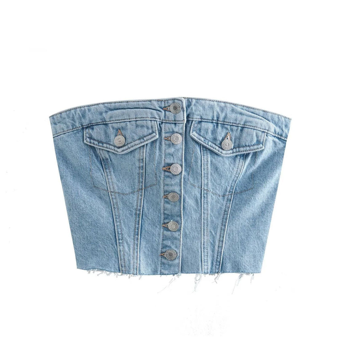 Damen Denim Bustier-Top mit Knopfleiste und figurbetontem Schnitt Echo Archiv