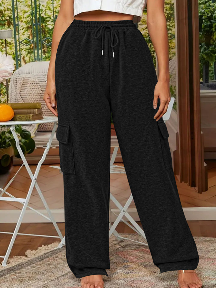 Damen Weiche Cargo-Loungehose mit elastischem Bund und weitem Bein Echoarchiv