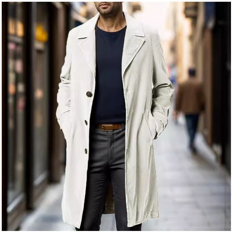Herren eleganter Trenchcoat aus hochwertigem Gewebe mit praktischen Taschen Echoarchiv
