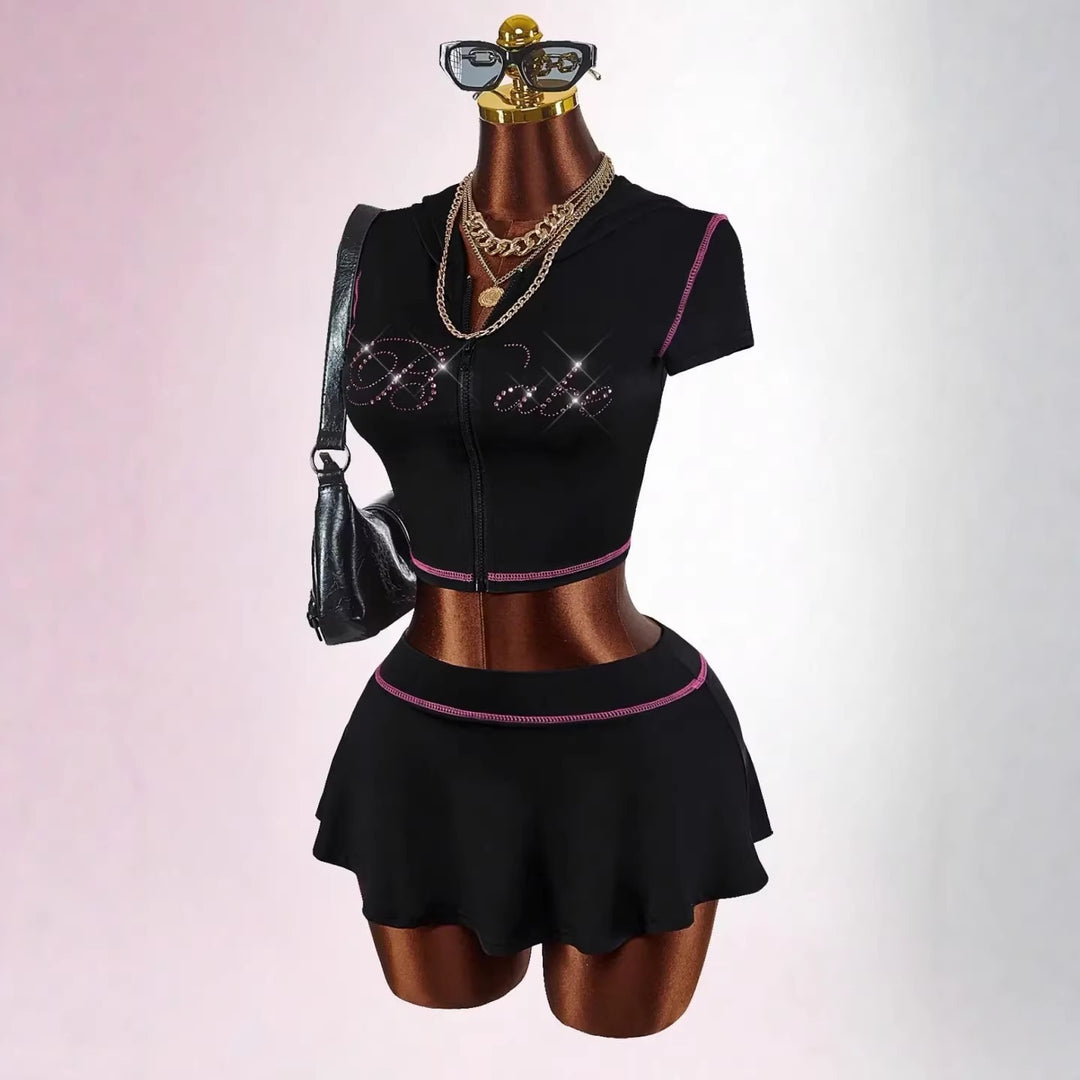 Damen sportliches Crop-Top mit Rock-Set Echo Archiv
