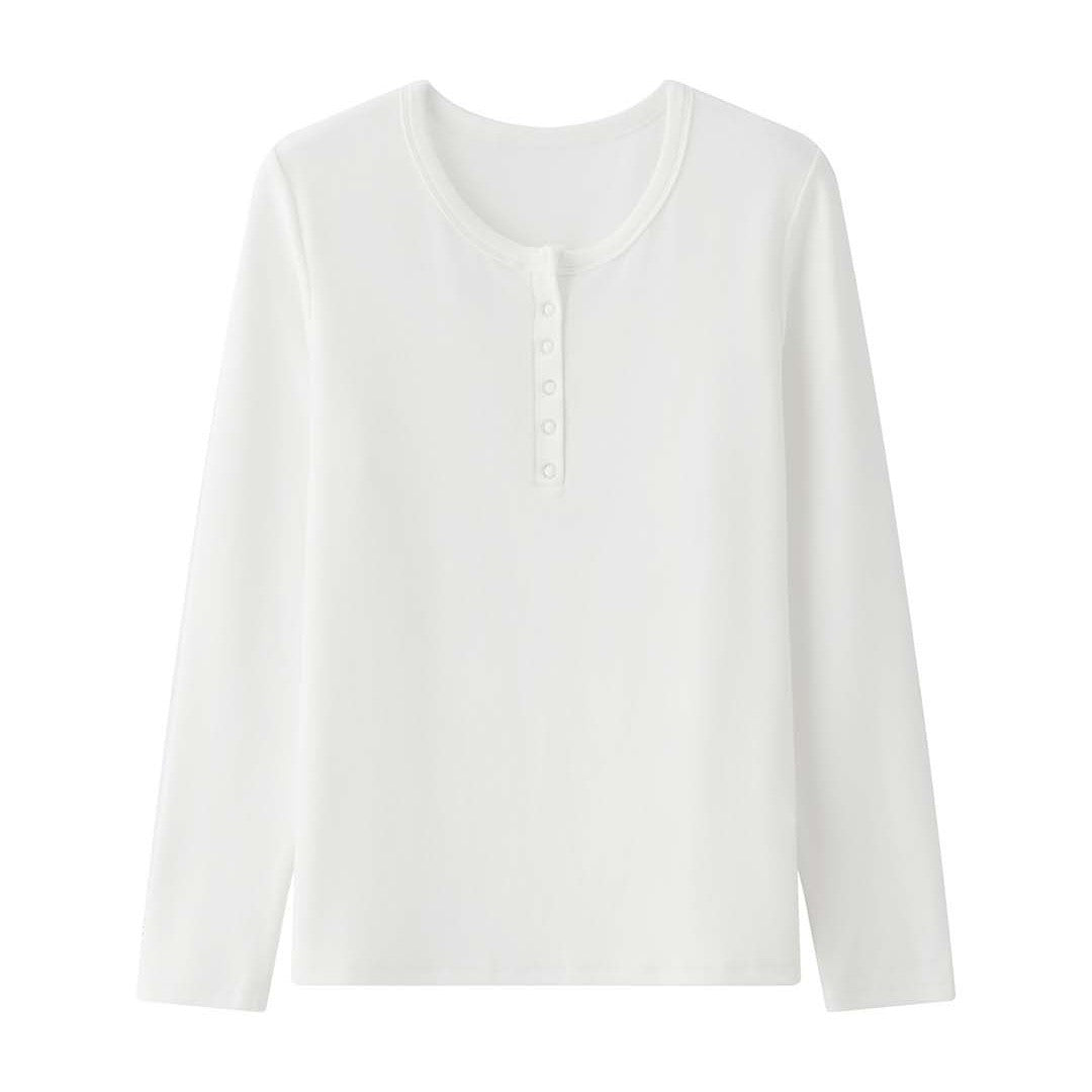 Damen Langärmeliges Henley-Shirt mit Druckknopfleiste Echoarchiv