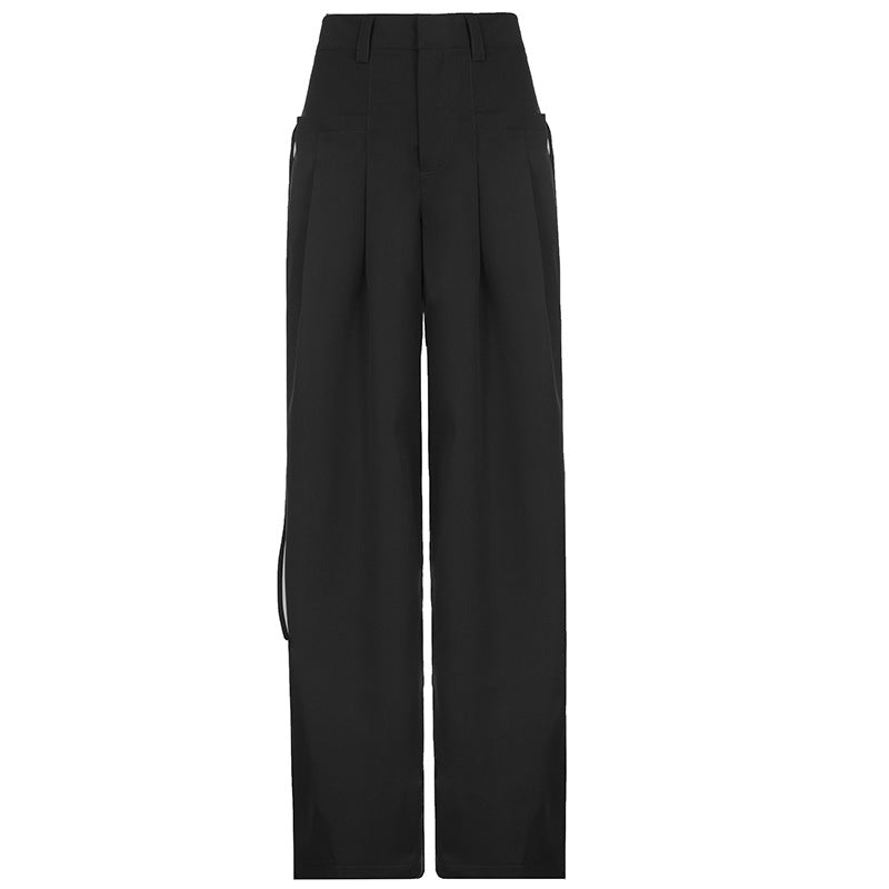Damen nan hochtaillierte weite Bundfaltenhose mit Cargo‑Details, Gürtelschlaufen und geradem Beinschnitt Echo Archiv