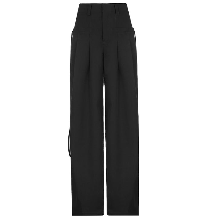 Damen nan hochtaillierte weite Bundfaltenhose mit Cargo‑Details, Gürtelschlaufen und geradem Beinschnitt Echo Archiv
