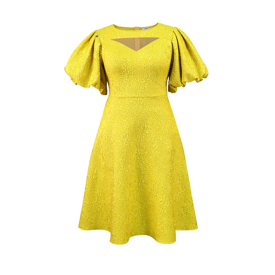 Damen Midi-Kleid mit voluminösen Puffärmeln und dekorativem Ausschnitt Echo Archiv