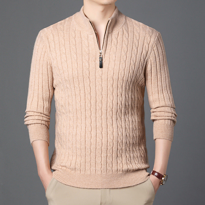 Herren Hochwertiger Strickpullover mit modernem Zipper und Detailstruktur Echoarchiv