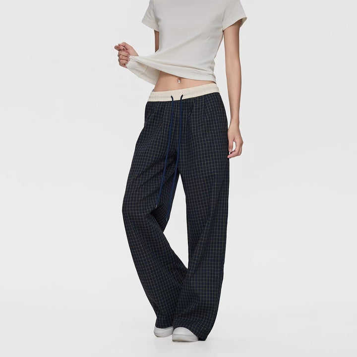 Damen Weite Relaxed-Loungehose mit Tunnelzugbund, Karo-Check & Eingrifftaschen Echoarchiv