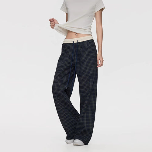Damen Weite Relaxed-Loungehose mit Tunnelzugbund, Karo-Check & Eingrifftaschen Echoarchiv