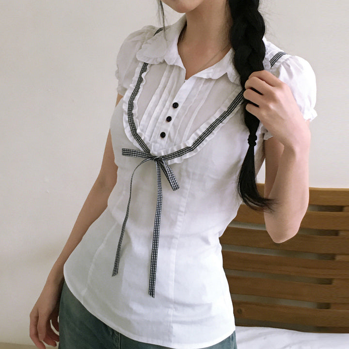 Damenbluse mit Rüschendetails und kontrastierendem Halsband Echo Archiv