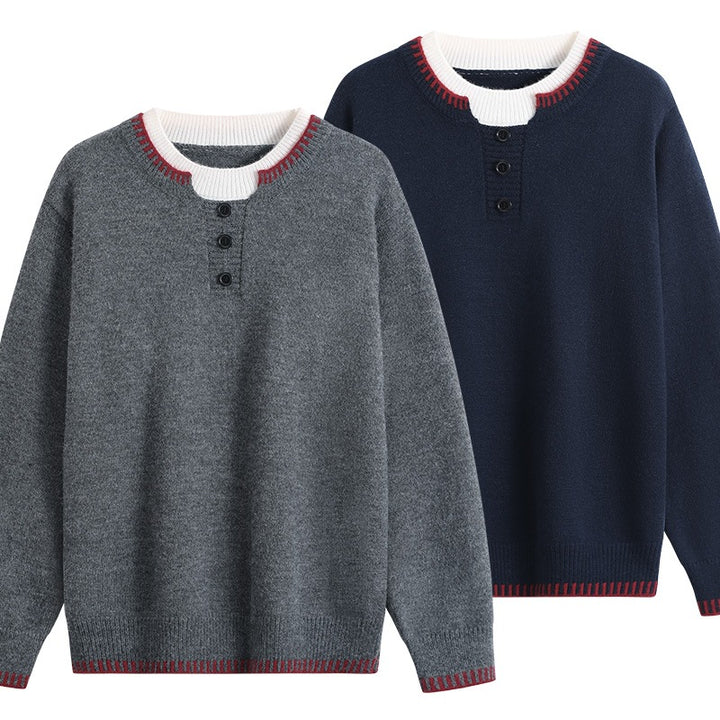 Unisex Feinstrick-Henley-Pullover mit kontrastreichem Rippkragen & Dreiknopfleiste Echoarchiv