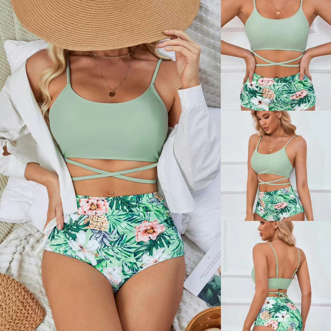 Damen Hochtailliertes Bikini-Set mit kreativem Rückenschnitt Echo Archiv