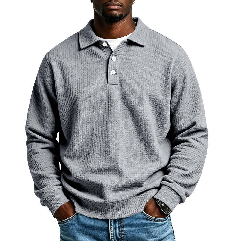 Herren Waffelstrick-Poloshirt mit Knopfleiste und Rippbündchen Echoarchiv