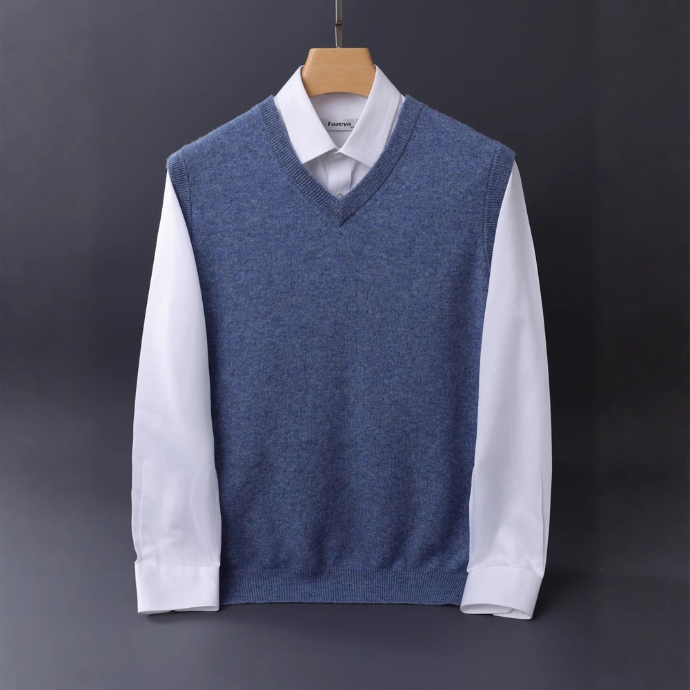 Herren Feine V‑Ausschnitt Strickweste aus Merino‑Blend mit geripptem Saum Echoarchiv