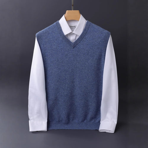 Herren Feine V‑Ausschnitt Strickweste aus Merino‑Blend mit geripptem Saum Echoarchiv