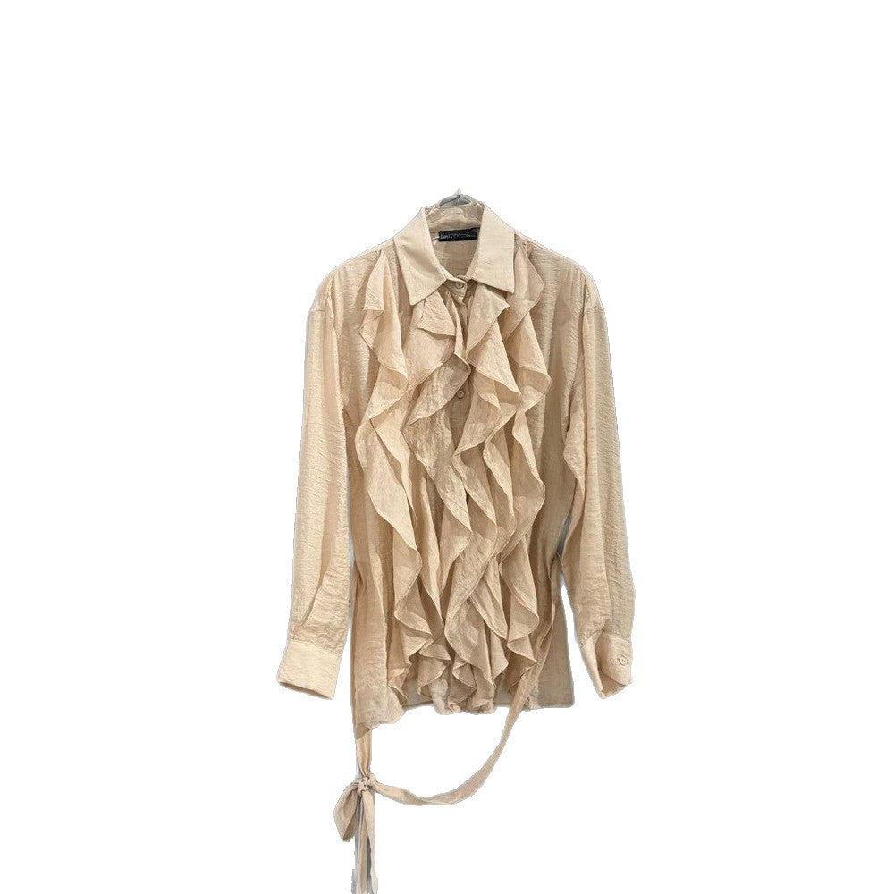 Damen Rüschige Chiffon‑Bluse mit Bindegürtel und Volants Echoarchiv