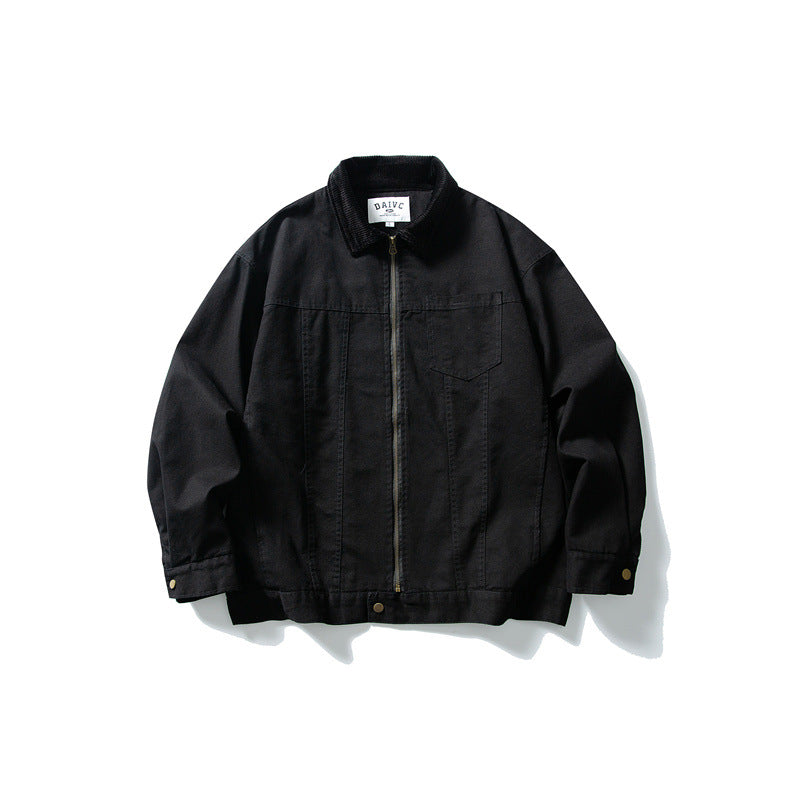 Herren Boxy-Canvas-Blousonjacke mit Cordkragen und durchgehendem Reißverschluss Echoarchiv