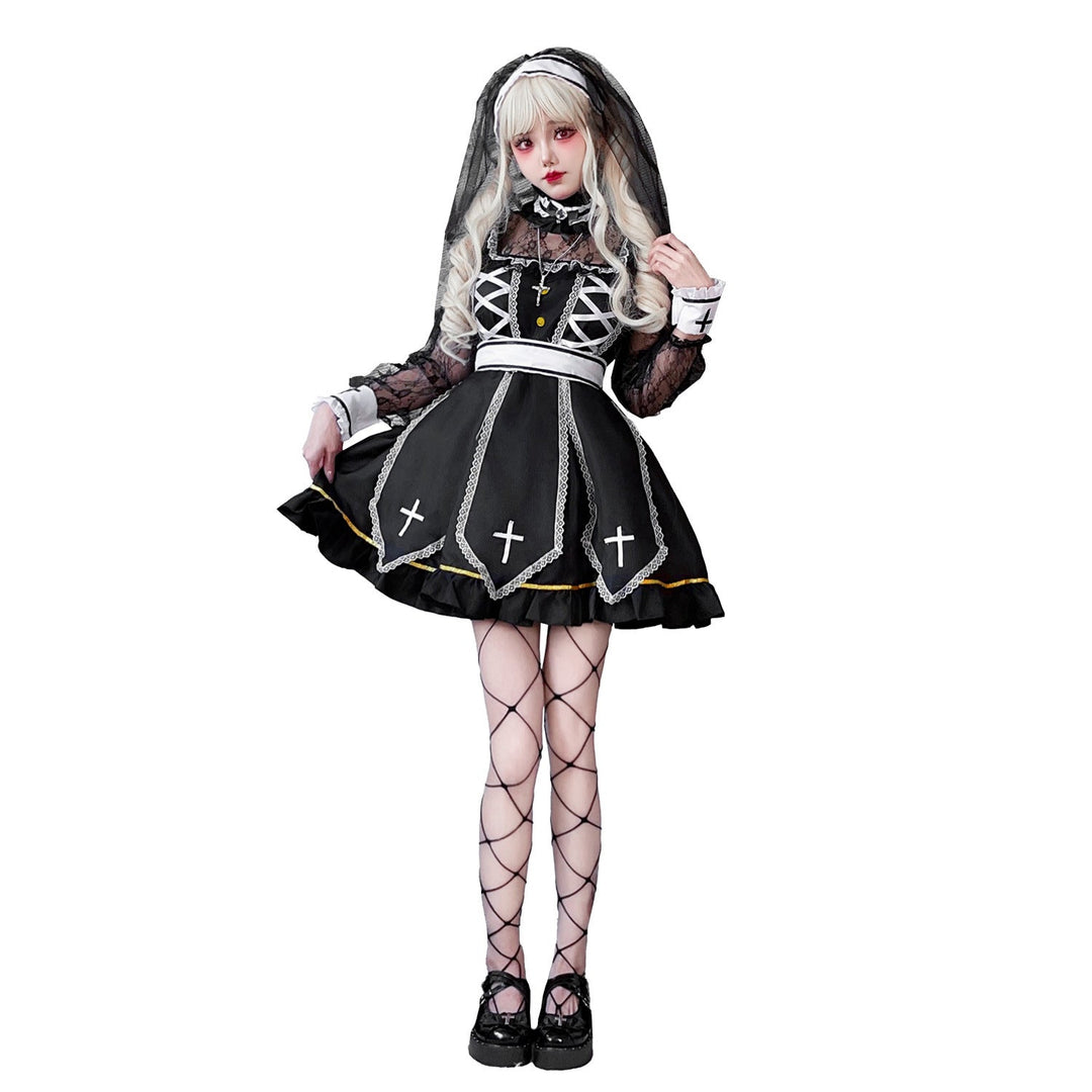Damen Gothic Brautkostüm mit Spitzenärmeln und aufwendigen Rüschen Echo Archiv