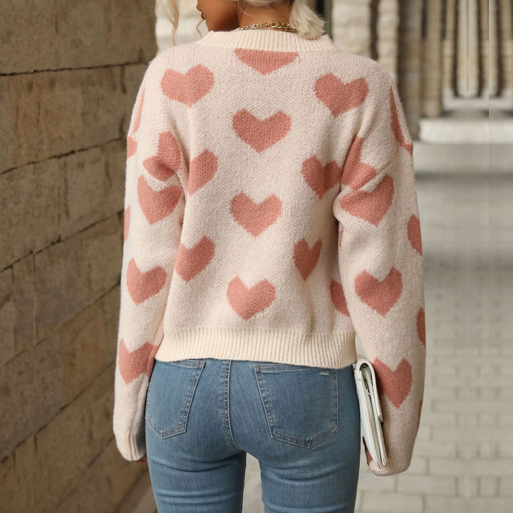 Damen Pullover mit Herz-Allover‑Muster, Rundhalsausschnitt und Relaxed‑Fit Echoarchiv