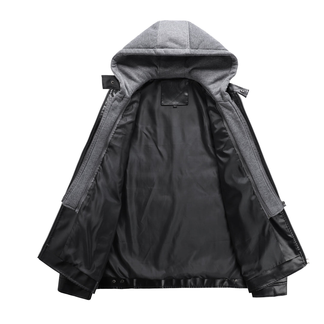 Herren modische Kunstlederjacke mit abnehmbarer Kapuze Echo Archiv