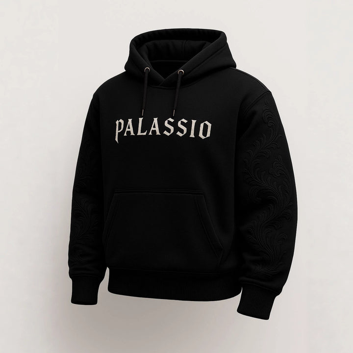 Unisex nan Premium-Hoodie mit tonaler Reliefstickerei an den Ärmeln, doppelter Kapuze und Kängurutasche Echo Archiv