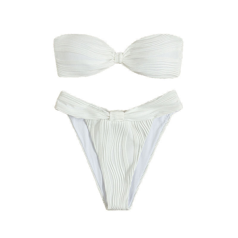 Damen Bandeau-Bikini mit modischer Raffung und hoch geschnittenem Slip Echo Archiv