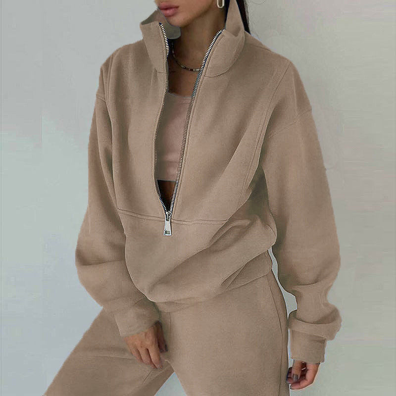 Damen nan Oversize Halbzip-Sweatshirt mit hohem Stehkragen und verdeckter Kängurutasche Echo Archiv