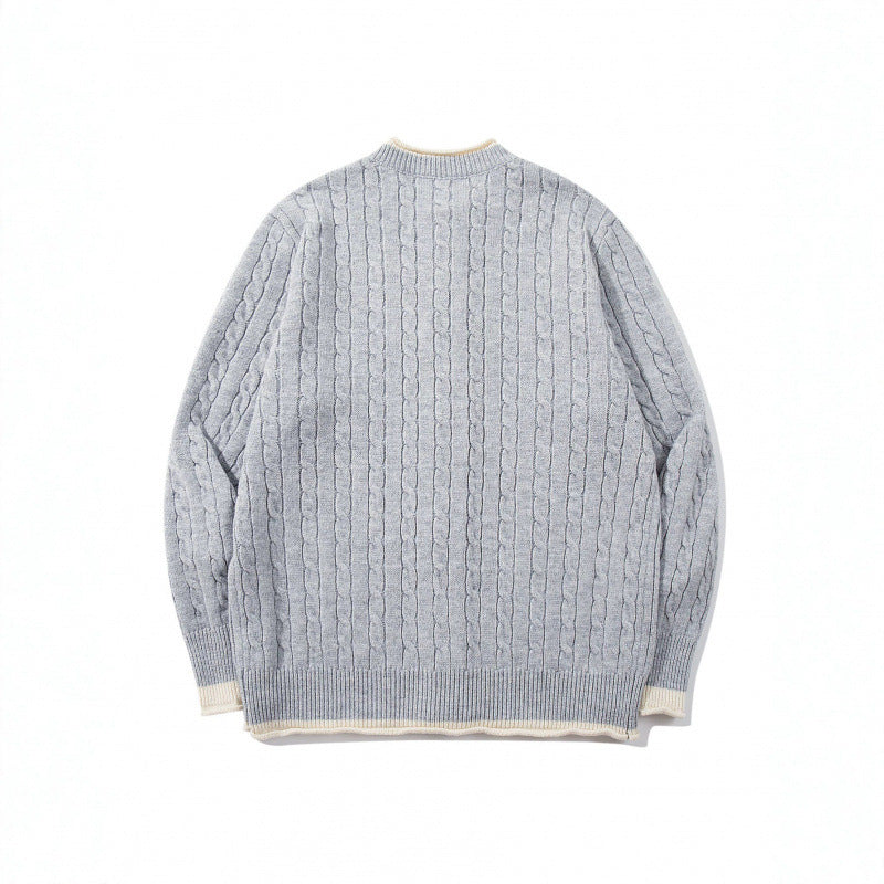 Unisex Feinstrick-Cardigan mit Zopfmuster, Rundhalsausschnitt und Kontrastblende Echo Archiv