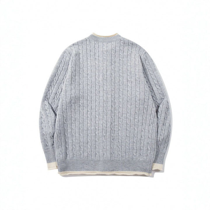 Unisex Feinstrick-Cardigan mit Zopfmuster, Rundhalsausschnitt und Kontrastblende Echo Archiv