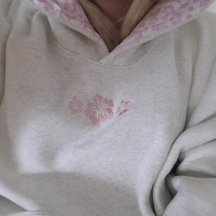 Damen Kapuzenpullover mit floralem Stickereien und bedrucktem Kapuzenfutter – Auréline