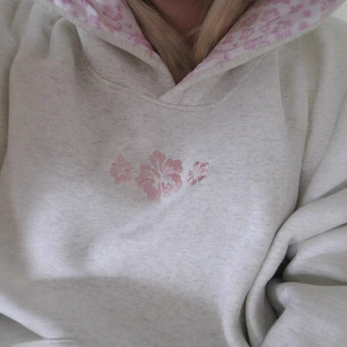 Damen Kapuzenpullover mit floralem Stickereien und bedrucktem Kapuzenfutter – Auréline