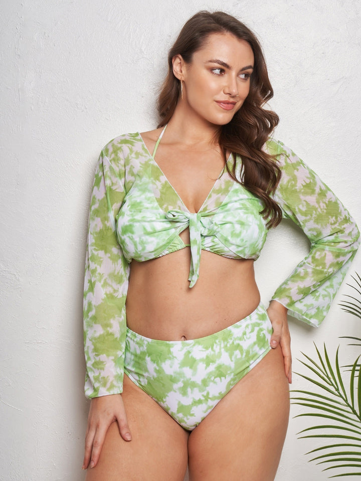 Damen Crop Top Bikini-Set mit langärmligem Oberteil und hochgeschnittenem Höschen Echo Archiv